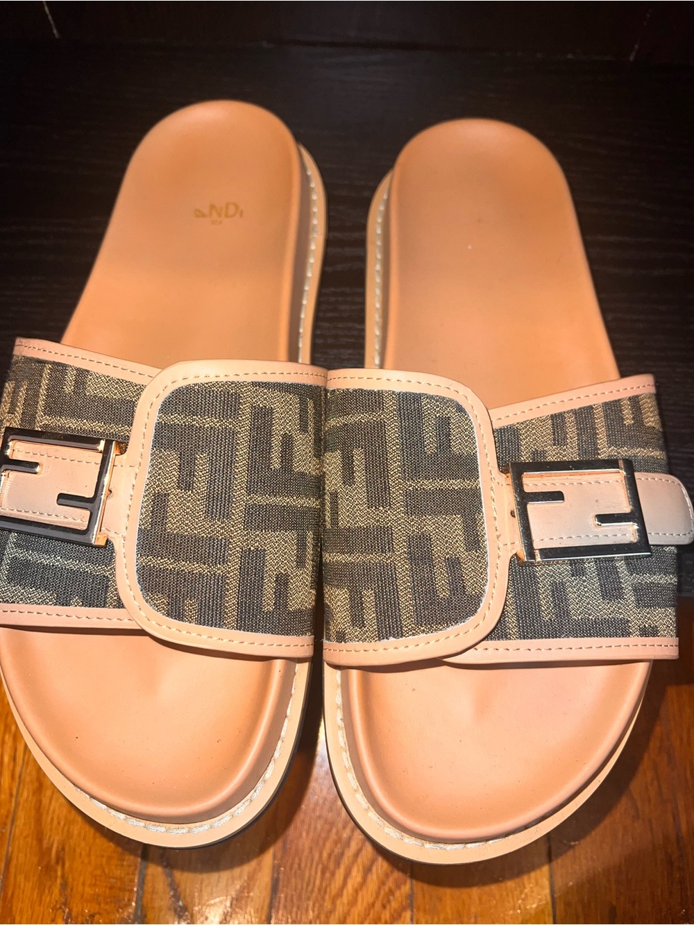 Monogram Canvas Slide Sandals in Nude Pink